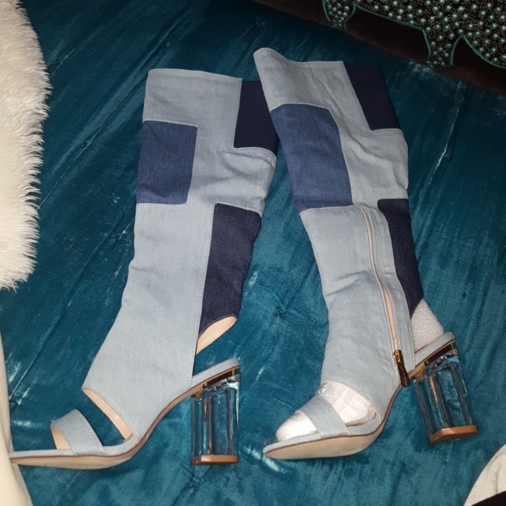 Denim knee high boots hello Fall.❤